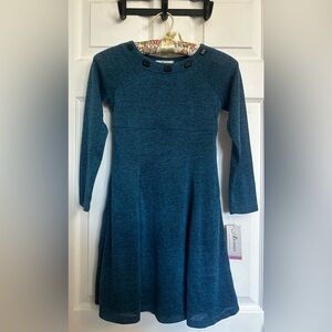 Girls Teal Long-Sleeve Knit Dress
